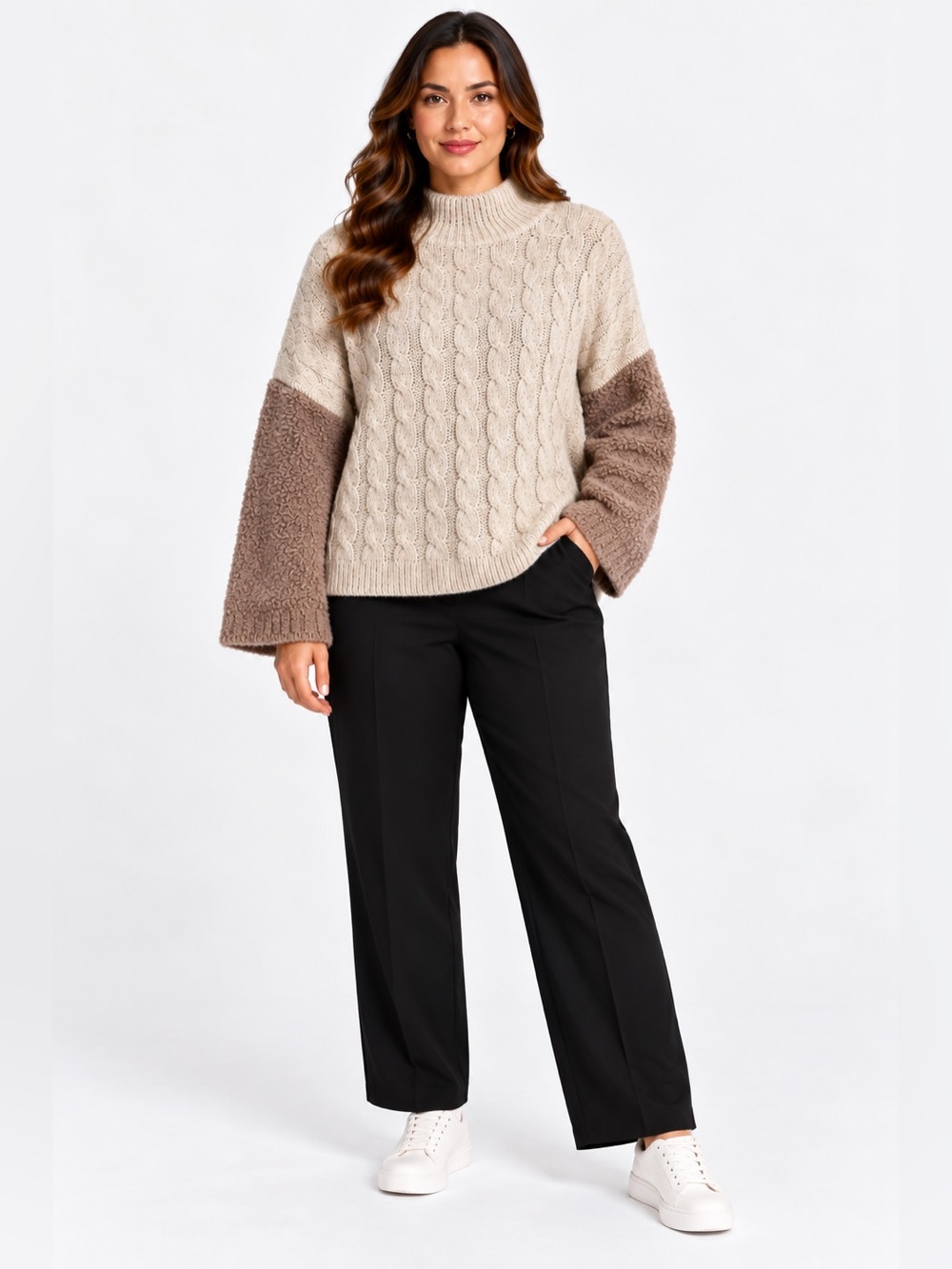 Sanctuary Color Block Cable Knit Sweater Size Medium NWT
